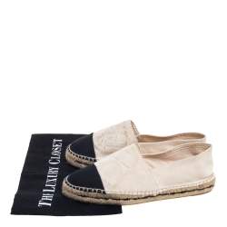 Pre Owned Carolina Herrera Off White/Black Canvas Cap Toe Flat Espadrilles Size 37