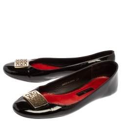 Pre Owned Carolina Herrera Black Patent Leather Embellished Ballet Flats Size 37