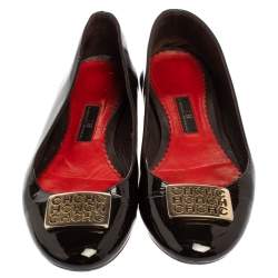 Pre Owned Carolina Herrera Black Patent Leather Embellished Ballet Flats Size 37