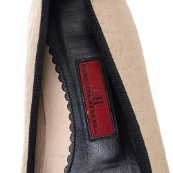 Pre Owned CH Carolina Herrera Beige/Black Leather Bow Flats Size 38
