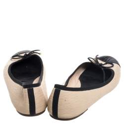 Pre Owned CH Carolina Herrera Beige/Black Leather Bow Flats Size 38