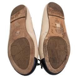 Pre Owned CH Carolina Herrera Beige/Black Leather Bow Flats Size 38