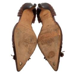 Pre Owned CH Carolina Herrera Vintage Brown Suede And Leather Bow D'orsay Pointed Toe Pumps Size 36