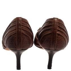 Pre Owned CH Carolina Herrera Vintage Brown Suede And Leather Bow D'orsay Pointed Toe Pumps Size 36