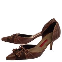 Pre Owned CH Carolina Herrera Vintage Brown Suede And Leather Bow D'orsay Pointed Toe Pumps Size 36
