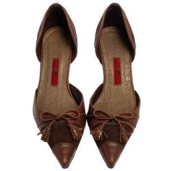 Pre Owned CH Carolina Herrera Vintage Brown Suede And Leather Bow D'orsay Pointed Toe Pumps Size 36