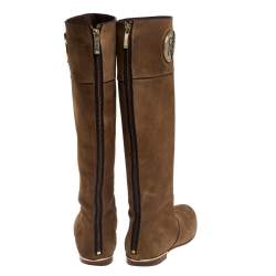 Pre Owned Carolina Herrera Brown Suede And Leather Knee Length Boots Size 39