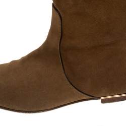 Pre Owned Carolina Herrera Brown Suede And Leather Knee Length Boots Size 39