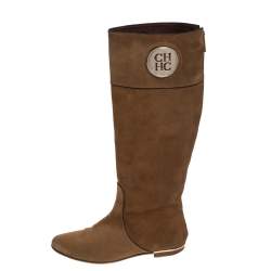 Pre Owned Carolina Herrera Brown Suede And Leather Knee Length Boots Size 39