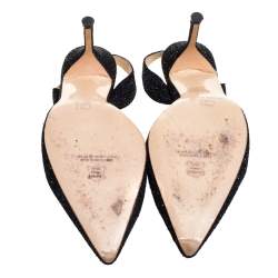 Pre Owned Carolina Herrera Black Glitter Slingback Sandals Size 39