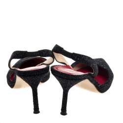Pre Owned Carolina Herrera Black Glitter Slingback Sandals Size 39