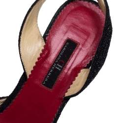 Pre Owned Carolina Herrera Black Glitter Slingback Sandals Size 39