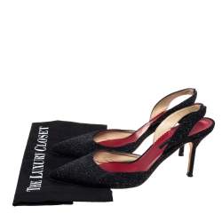 Pre Owned Carolina Herrera Black Glitter Slingback Sandals Size 39
