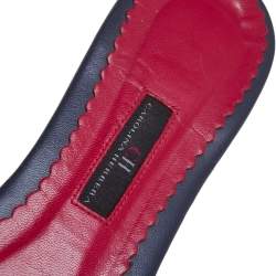 Pre Owned Carolina Herrera Blue/Red Leather Bow Flat Slides Size 39