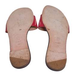 Pre Owned Carolina Herrera Blue/Red Leather Bow Flat Slides Size 39