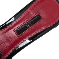 Pre Owned Carolina Herrera Black Leather and Patent Leather Bow Slide Sandals Size 37