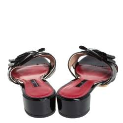 Pre Owned Carolina Herrera Black Leather and Patent Leather Bow Slide Sandals Size 37