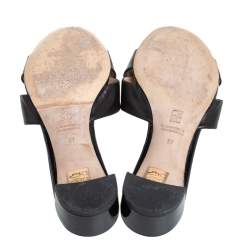 Pre Owned Carolina Herrera Black Leather and Patent Leather Bow Slide Sandals Size 37