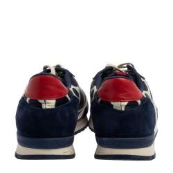 Pre Owned Carolina Herrera Blue/Cream Satin, Leather And Suede Low Top Sneakers Size 40