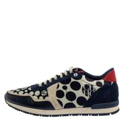 Pre Owned Carolina Herrera Blue/Cream Satin, Leather And Suede Low Top Sneakers Size 40