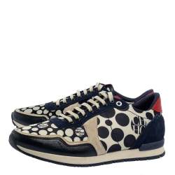 Pre Owned Carolina Herrera Blue/Cream Satin, Leather And Suede Low Top Sneakers Size 40