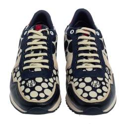 Pre Owned Carolina Herrera Blue/Cream Satin, Leather And Suede Low Top Sneakers Size 40