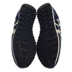 Pre Owned Carolina Herrera Blue/Cream Satin, Leather And Suede Low Top Sneakers Size 40