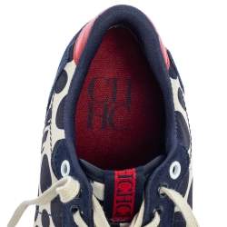 Pre Owned Carolina Herrera Blue/Cream Satin, Leather And Suede Low Top Sneakers Size 40