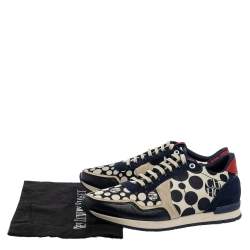 Pre Owned Carolina Herrera Blue/Cream Satin, Leather And Suede Low Top Sneakers Size 40