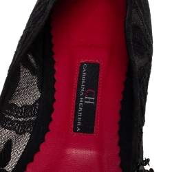 Pre Owned Carolina Herrera Black Lace And Suede Embellished Ballet Flats Size 38