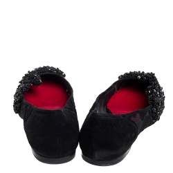 Pre Owned Carolina Herrera Black Lace And Suede Embellished Ballet Flats Size 38