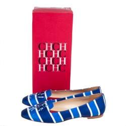 Pre Owned Carolina Herrera Blue/White Stripe Fabric Smoking Slippers Size 40