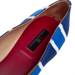 Pre Owned Carolina Herrera Blue/White Stripe Fabric Smoking Slippers Size 40