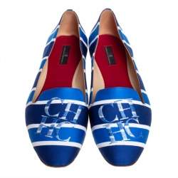 Pre Owned Carolina Herrera Blue/White Stripe Fabric Smoking Slippers Size 40