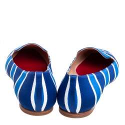 Pre Owned Carolina Herrera Blue/White Stripe Fabric Smoking Slippers Size 40