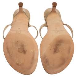 Pre Owned Carolina Herrera Gold Leather Logo Embellished Thong Sandals Size 39