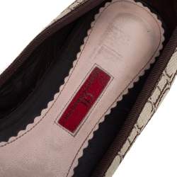 Pre Owned Carolina Herrera Brown/Beige Monogram Canvas Cap Toe Bow Ballet Flats Size 39