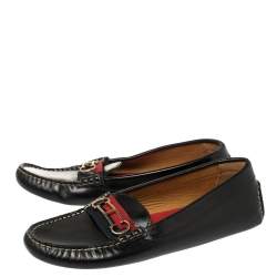 Pre Owned Carolina Herrera Black Leather Logo Detail Slip On Loafers Size 39