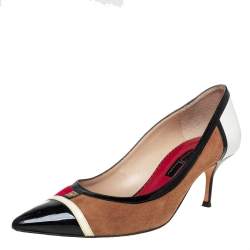 Pre Owned Carolina Herrera Multicolor Suede And Leather Pointed Toe Pumps Size 39