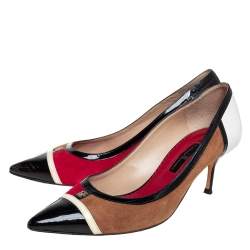 Pre Owned Carolina Herrera Multicolor Suede And Leather Pointed Toe Pumps Size 39