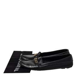 Pre Owned Carolina Herrera Black Leather Slip On Loafers Size 39