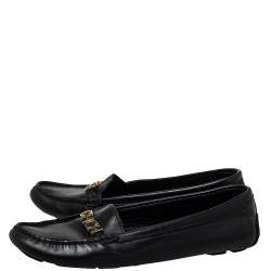Pre Owned Carolina Herrera Black Leather Slip On Loafers Size 39