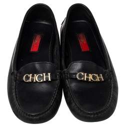 Pre Owned Carolina Herrera Black Leather Slip On Loafers Size 39