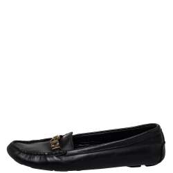 Pre Owned Carolina Herrera Black Leather Slip On Loafers Size 39