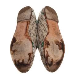 Pre Owned Carolina Herrera Beige Floral Print Signature Canvas Logo Smoking Slippers Size 39