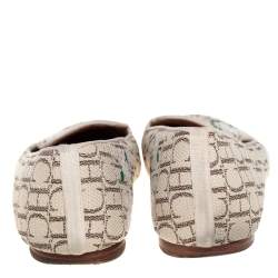 Pre Owned Carolina Herrera Beige Floral Print Signature Canvas Logo Smoking Slippers Size 39