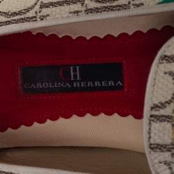 Pre Owned Carolina Herrera Beige Floral Print Signature Canvas Logo Smoking Slippers Size 39