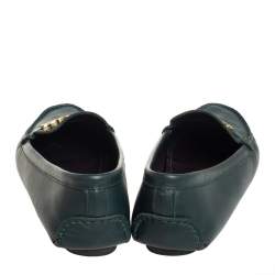 Pre Owned Carolina Herrera Green Leather Logo Detail Slip On Loafers Size 41