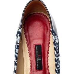 Pre Owned Carolina Herrera Blue/White Tweed And Patent Leather Ballet Flats Size 40