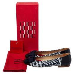 Pre Owned Carolina Herrera Blue/White Tweed And Patent Leather Ballet Flats Size 40